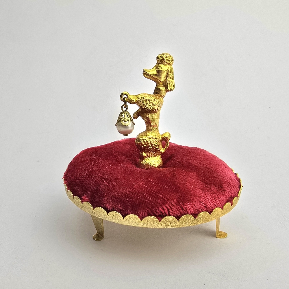 Poodle Pin Cushion Red Velvet Vintage - Picture 2 of 11